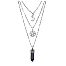 pentagram crystal necklace with layered chains