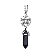 pentagram crystal necklace with layered chains